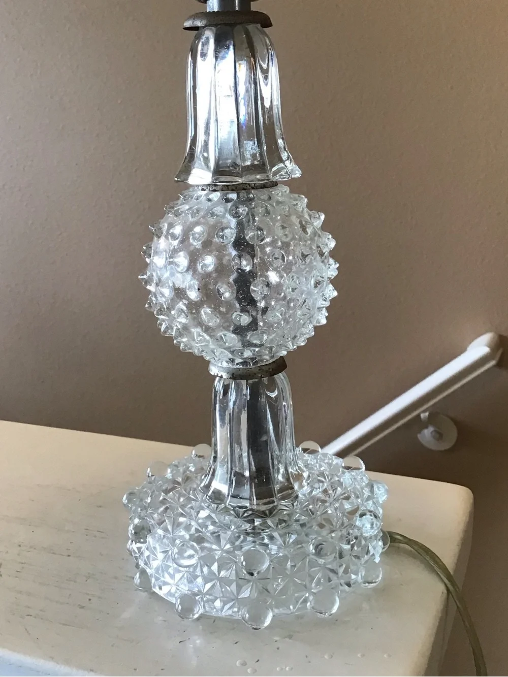 Vintage 1950s Hobnail Clear Glass Boudoir Vanity Table Lamp